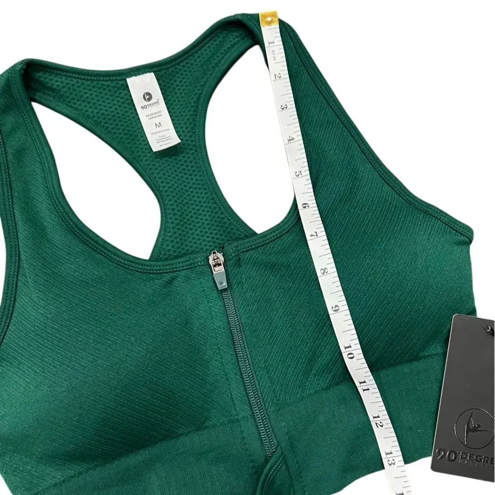 90 Degree By Reflex Rain Forest Green Ribbed Sports Bra Size Medium